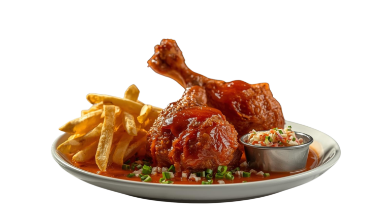 Double Leg Dinner with Fries Coleslaw and Our very own Bar B Q Sauce
