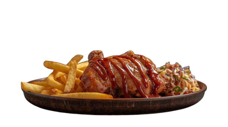 Half Chicken with Fries Coleslaw and Our very own Bar B Q Sauce